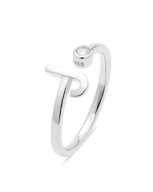Luxenter 925 Sterling zilveren ring met gerhodineerde briljant zirkonia - Alfabet
