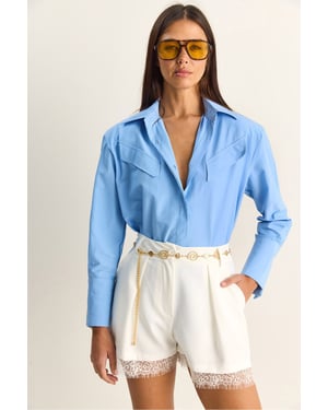 Casual Lange Mouwen Knopsluiting Poplin Shirt met Pocket
