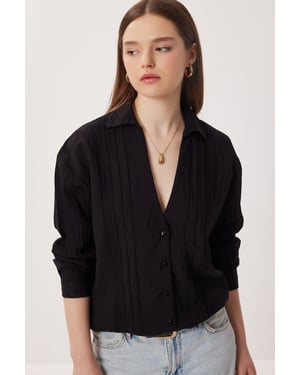 Oversized knapp-up skjorta med texturerad väv