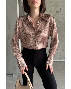 Geometrische Print Lange Mouwen Shirt met Knopen Sluiting