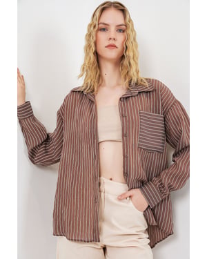 Oversized Gestreepte Lange Mouwen Shirt met Zak