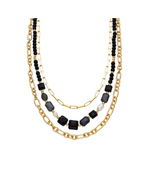 Luxenter-halsband med svart harts 18k guldfinish - Nyste