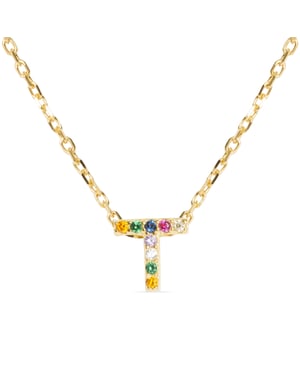 Luxenter Sterling Zilver 925 collier met Veelkleurige Zirkonia afgewerkt in 18K geel goud - Alfabet