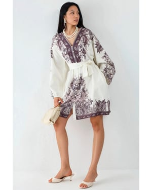 Gestrikt Mini-Jurk met V-hals in Paisley