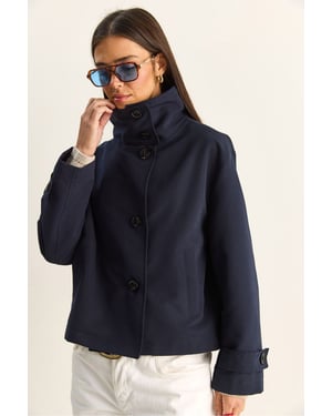 Kort trench coat med mandarin-krage