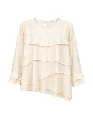 Rimpelige Lange Mouwen Crew Neck Blouse