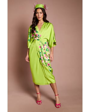 Lisa Tan Printed Kimono Crepe Midi Dress