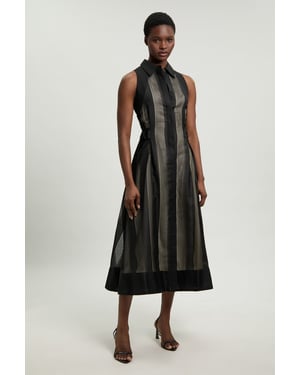 Textured Organza Mix Sleeveless Shirt Dress