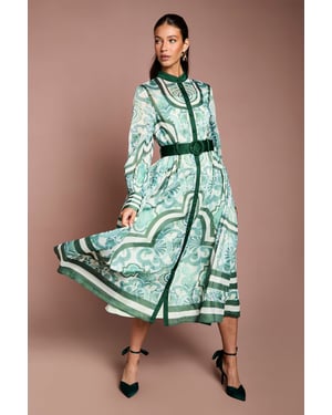 Lisa Tan Organza Belted Shirt Dress