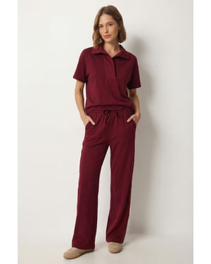Polokraag Blouse & Midden Taille Wijde Pantalon Twee-Delig Set
