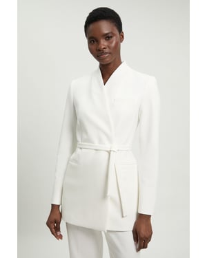 Tailored Collarless Belted Blazer