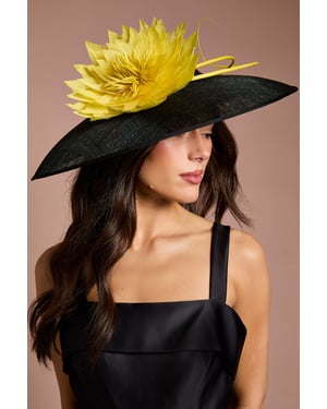 Lisa Tan Feather And Quill Detail Wide Brim Hat