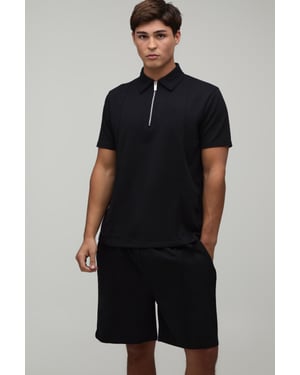 Seam Detail Regular Fit 1/4 Zip Polo & Regular Short Set