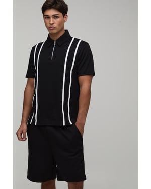 Regular Fit Zip Up Stripe Polo & Jersey Short Set