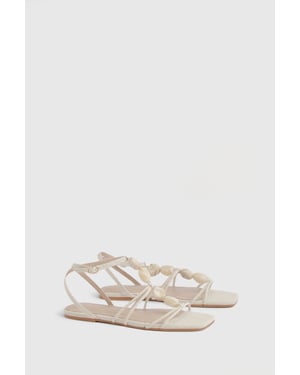 Linen Bead Detail Strappy Sandals
