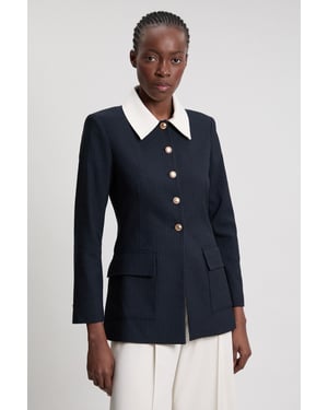Pinstripe High Neck Tailored Single Breasted Jacket