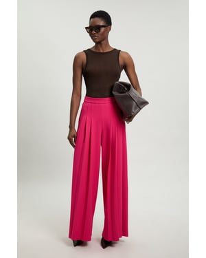 Tailored Structured Crepe Pleated Wide Leg Trousers