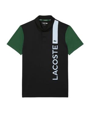 Men's Lacoste Dry Print Branding Tennis Polo Shirt in Black