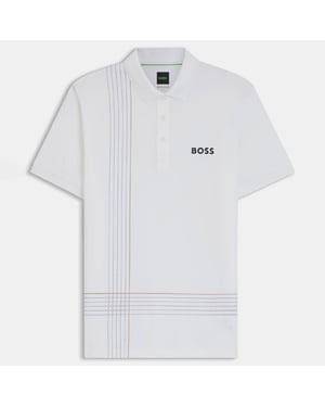 Men's Boss Quick Dry Polo Shirt with Check Artwork in White