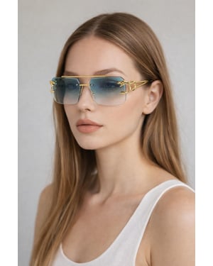 Rimeless Navigator With Side Detail Sunglasses In Blue
