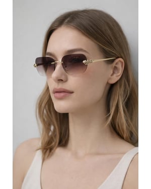 Jaguar Detail Rimless Sunglasses In Brown