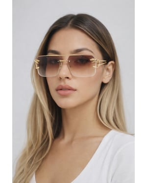 Rimeless Navigator With Side Detail Sunglasses In Brown