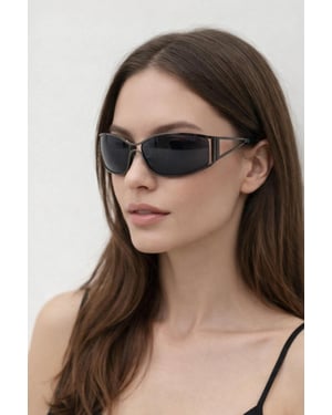 Retangle Wrap Around Metal Sunglasses In Gun Metal