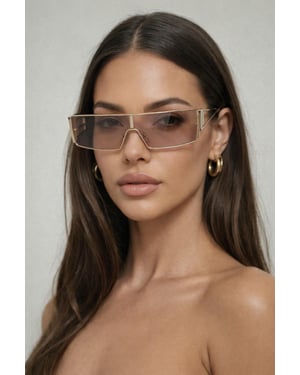 Retangle Flattop Metal Sunglasses In Brown
