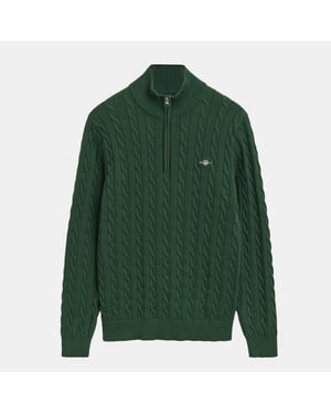Men's Gant Cable Half Zip Fleece in Green