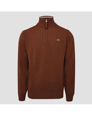 Men's Gant Lambswool Half Zip Sweater in Brown