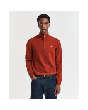 Men's Gant Lambswool Half Zip Fleece in Brown