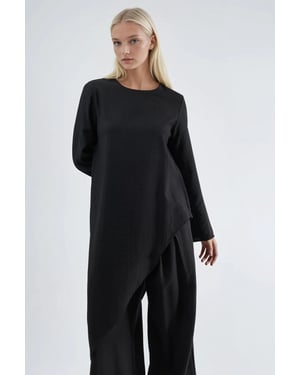 Gestructureerde Knopen Blouse met Lange Mouwen