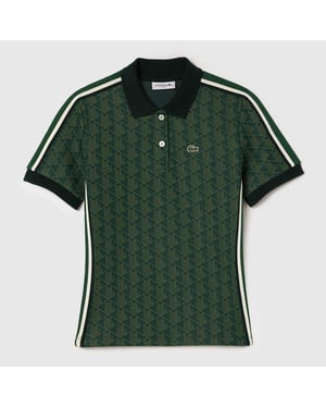 Women's Lacoste Fit Monogram Jacquard Polo Shirt in Green