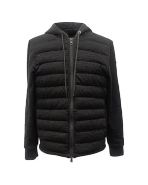 Moncler Zip-Up Padded Hoodie in Black Cotton