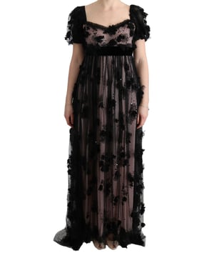 Gestikte Bloemen Gown met Lange Mouwen