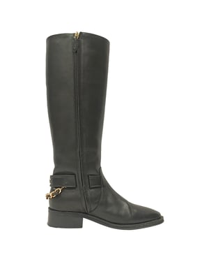 Chanel CC Chain Knee-High Riding Boots in Black Leather