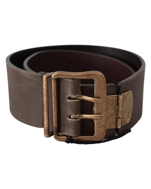 Ermanno Scervino Brown Leather Wide Bronze Buckle Waist Belt