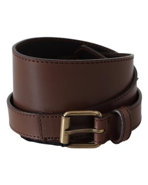 PLEIN SUD Brown Wide Leather Rustic Gold Metal Buckle Dark