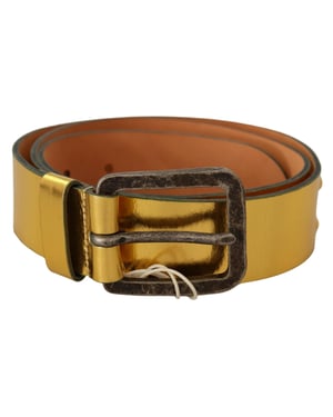 Metallic Leather Belt Gold Buckle