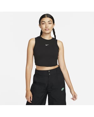 Women's Nike Cropped Slim Fit Crew Neck Tank in Black