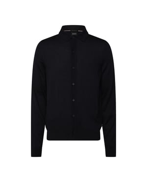 Men's Boss Regular Fit Shirt in Virgin Wool in Dark Blue