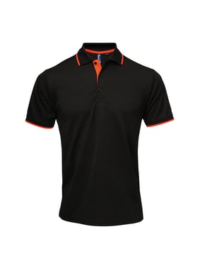 Premier Herencontrast Coolchecker Polo Shirt (Zwart/Oranje)