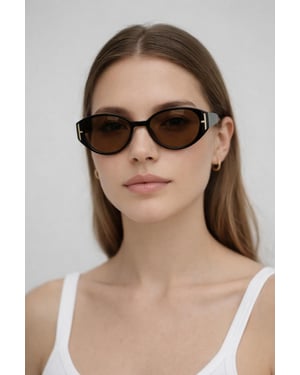Round Cat Eye Detail Sunglasses In Black
