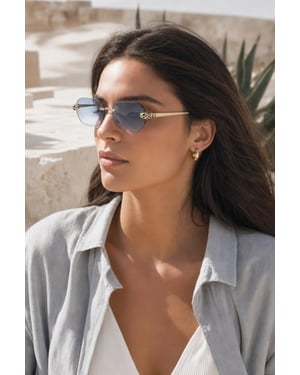 Jaguar Detail Rimless Sunglasses In Blue