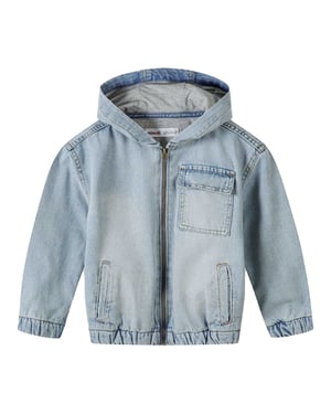 Minoti Jongens Denim Full Zip Jack met capuchon (Lichtblauw)