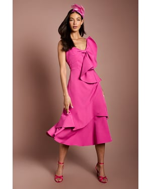 Lisa Tan Statement Bow Crepe Midi Dress