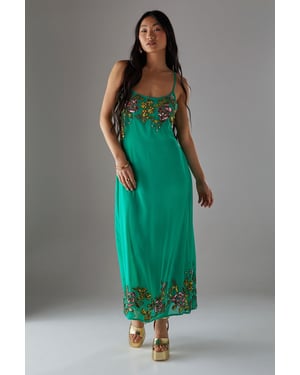 Petite Hand Embellished Strappy Bias Midi Dress
