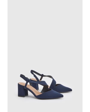 Wide Fit Eve Asymmetric Strap Block Heel Pointed Comfort Sock Court Shoes