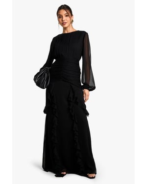 Crinkle Chiffon Ruffle Maxi Dress