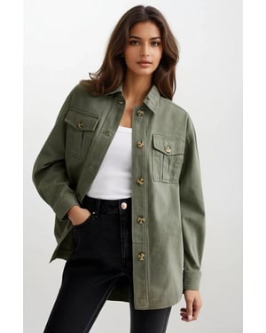 Khaki Canvas Overshirt Shacket